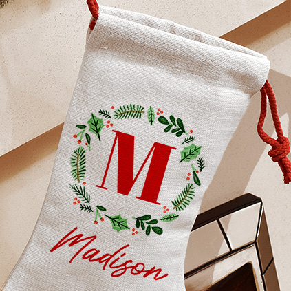 Personalised Christmas Wreath Initial Stocking