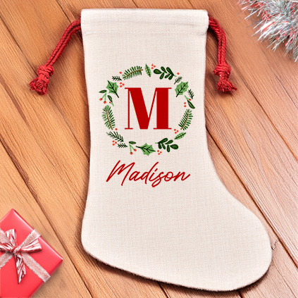 Personalised Christmas Wreath Initial Stocking