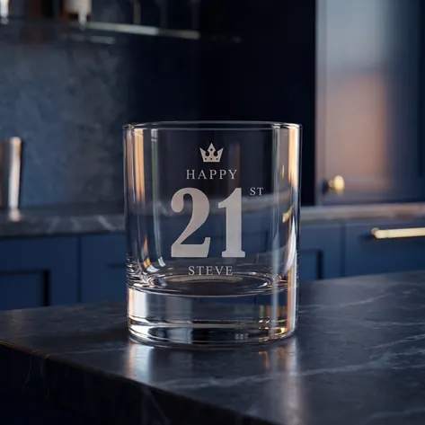 Personalised Whisky Glass - 21st Birthday Crown