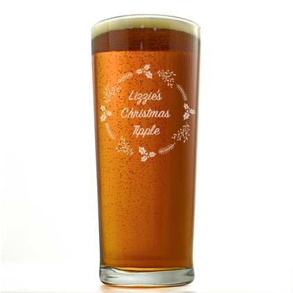 Personalised Christmas Wreath Any Message Straight Pint Glass