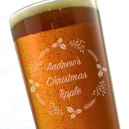 Personalised Christmas Wreath Any Message Straight Pint Glass