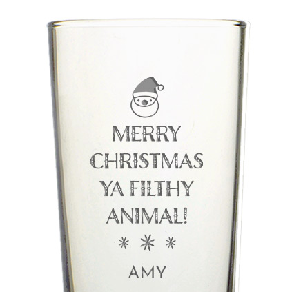 Personalised Merry Christmas Filthy Animal Straight Pint Glass