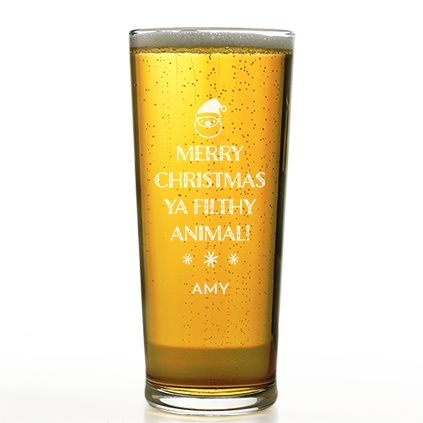 Personalised Merry Christmas Filthy Animal Straight Pint Glass