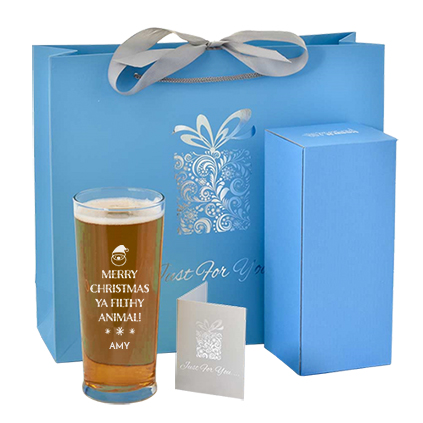Personalised Merry Christmas Filthy Animal Straight Pint Glass