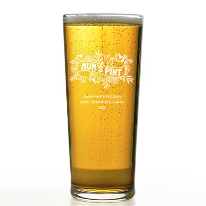 Personalised Mum's Pint Floral Banner Straight Pint Glass