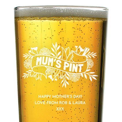 Personalised Mum's Pint Floral Banner Straight Pint Glass
