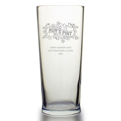 Personalised Mum's Pint Floral Banner Straight Pint Glass