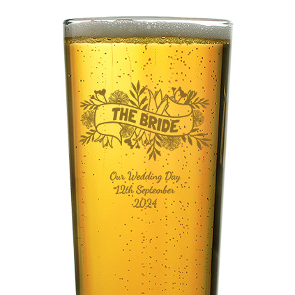 Personalised Floral Wedding Pint Glass Choose Option