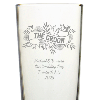 Personalised Floral Wedding Pint Glass Choose Option