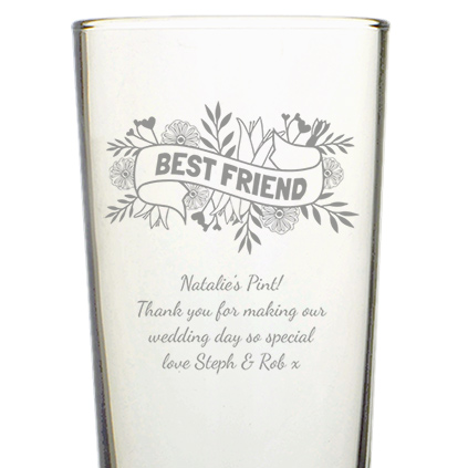 Personalised Floral Wedding Pint Glass Choose Option