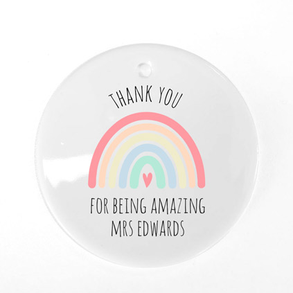 Personalised Watercolour Rainbow Round Bauble Teacher Keepsake Gift