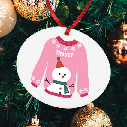 Personalised Christmas Jumper Round Bauble 6 Colours