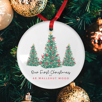 Personalised Christmas Tree Round Ceramic Bauble