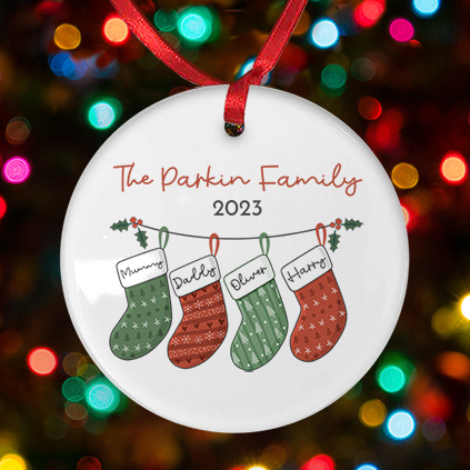 Personalised Christmas Stocking Round Bauble For Families