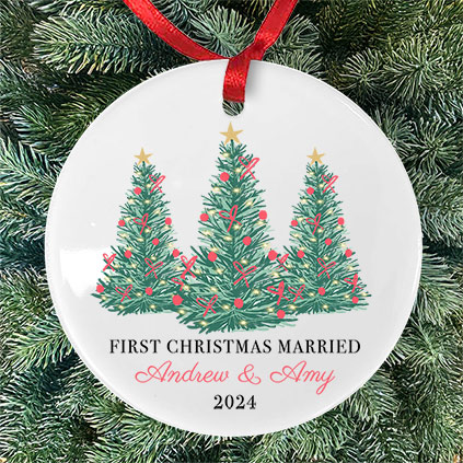 Personalised First Christmas Married Round Bauble