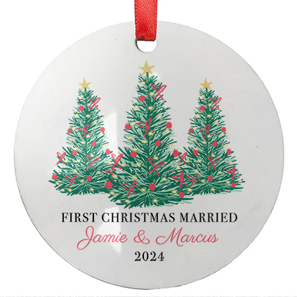 Personalised First Christmas Married Round Bauble