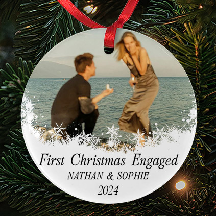 Ceramic Photo Bauble First Christmas Engaged