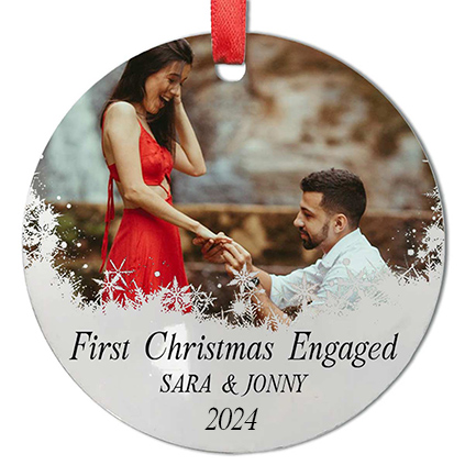 Ceramic Photo Bauble First Christmas Engaged