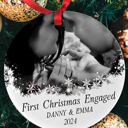 Ceramic Photo Bauble First Christmas Engaged
