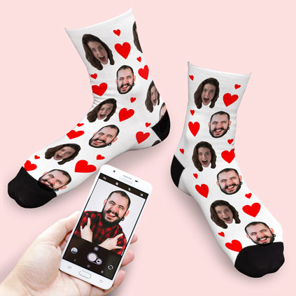 Personalised Love Heart Photo Upload Socks For Couples