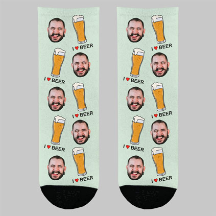 Personalised Beer Lover Photo Face Socks Choose Colour