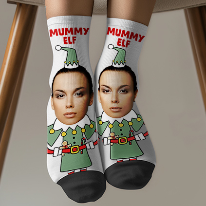 Personalised Photo Upload Christmas Elf Socks