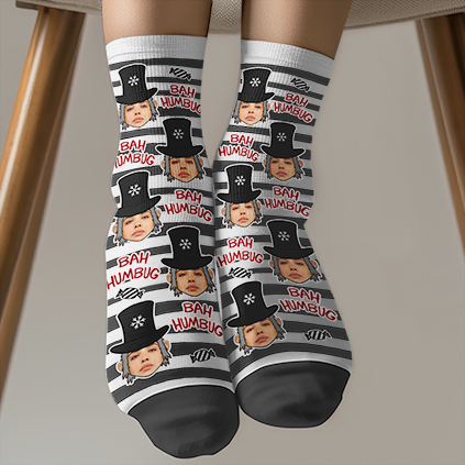Personalised Photo Upload Bah Humbug Socks