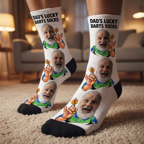 Personalised Darts Photo Socks For Dad