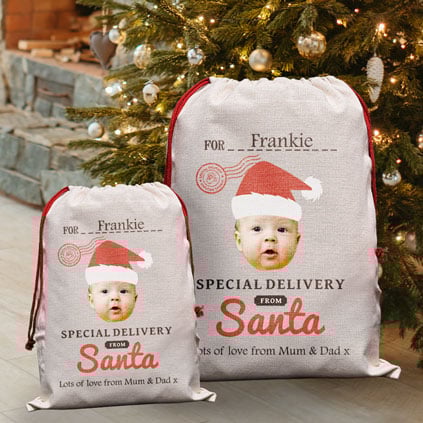 Personalised Face Upload Santa Sack With Name And Message Personalised Face Upload Santa Sack With Name And Message