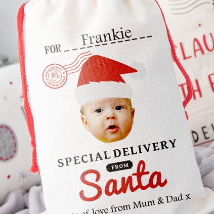 Personalised Face Upload Santa Sack With Name And Message Personalised Face Upload Santa Sack With Name And Message