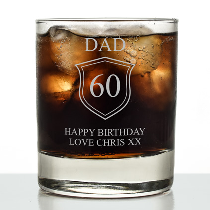 Personalised Birthday Whisky Glass Shield Any Age