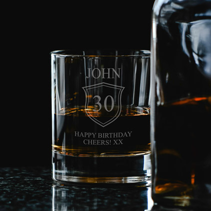 Personalised Birthday Whisky Glass Shield Any Age