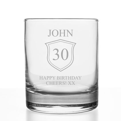 Personalised Birthday Whisky Glass Shield Any Age