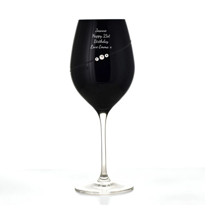 Personalised Single Black Wine Glass With Swarovski Elements