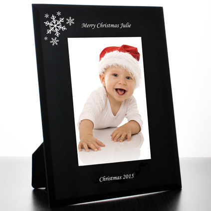 Personalised Snowflake Black Glass Photo Frame