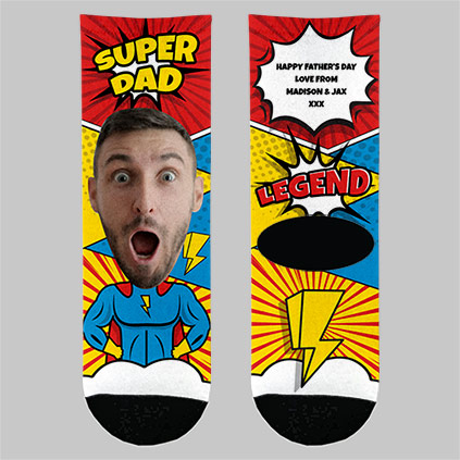 Personalised Super Dad Photo Socks