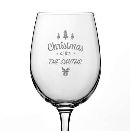 Personalised Christmas At The Surnames Wine Glass