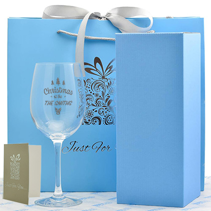 Personalised Christmas At The Surnames Wine Glass