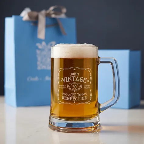 Personalised Pint Tankard - Vintage Birthday Any Name And Age