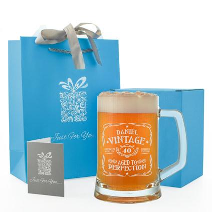 Personalised Pint Tankard - Vintage Birthday Any Name And Age