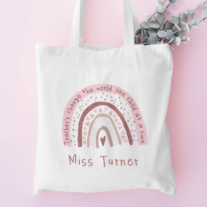 Personalised Pink Rainbow Tote Bag For Teacher