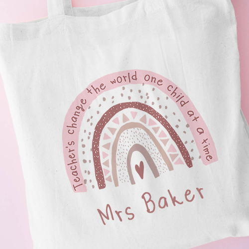 Personalised Pink Rainbow Tote Bag For Teacher