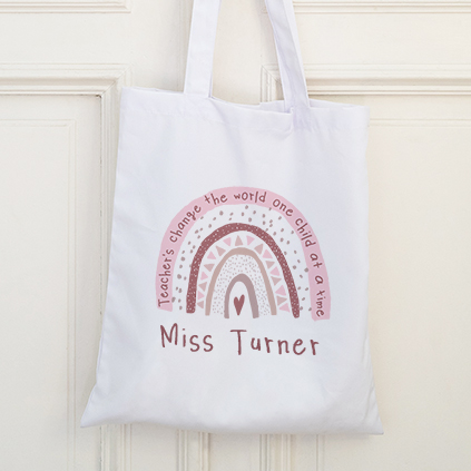 Personalised Pink Rainbow Tote Bag For Teacher