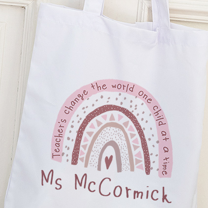 Personalised Pink Rainbow Tote Bag For Teacher