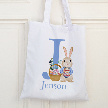 Personalised Easter Egg Hunt Blue Bunny Tote Bag