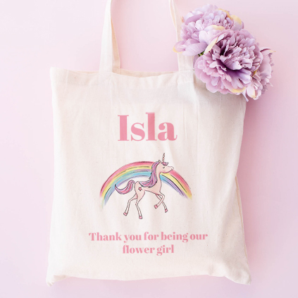 Personalised Girls Unicorn Rainbow Tote Bag