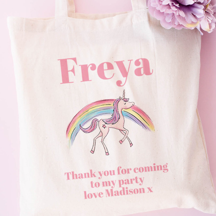 Personalised Girls Unicorn Rainbow Tote Bag