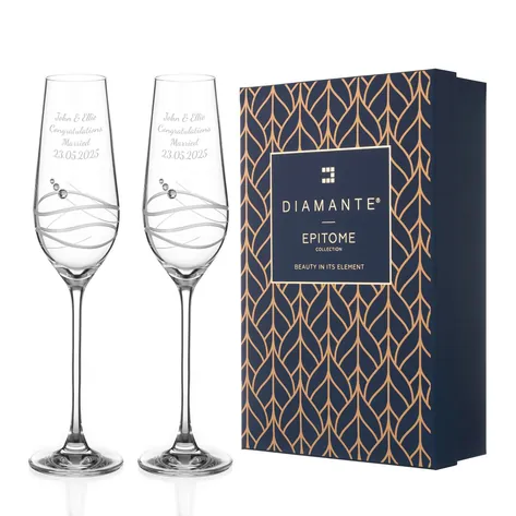 Personalised Venezia Champagne Flutes With Swarovski Crystals