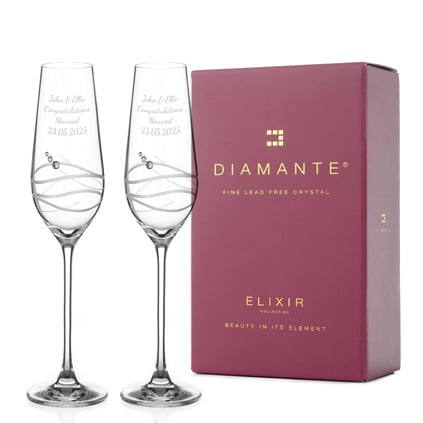 Personalised Venezia Champagne Flutes With Swarovski Crystals