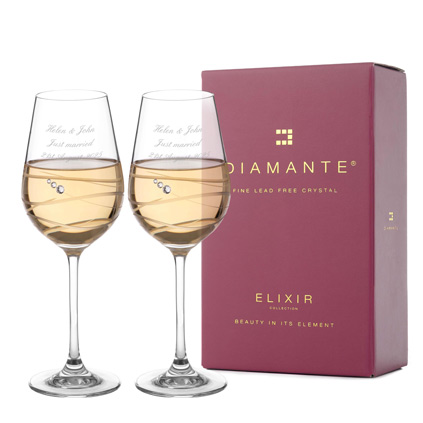Personalised Venezia White Wine Glasses With Swarovski Crystals